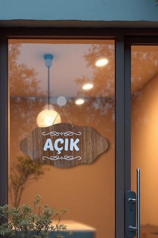 Dekoratif Açık-kapalı Tabelası Jüt İp Ve Vantuz Hediyeli - Ceviz