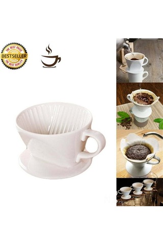 Fosenze Porçelen 3 Delikli Filtre Kahve Çekirdeği - 2-4 Kişilik, Yavaş Ekstraksiyonlu, No.2 Filtre Kağıdı Uyumlu Kahve Hazırlama Seti Beyaz