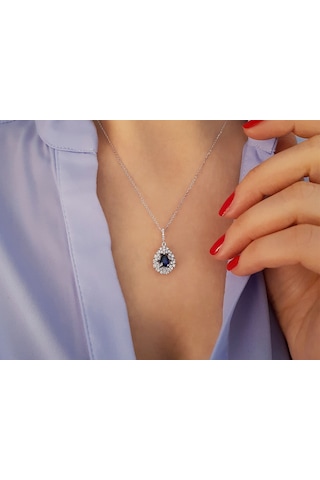 Sirius Pırlanta Ve Damla Safir Taşlı Anturaj Kolye 0823P0027