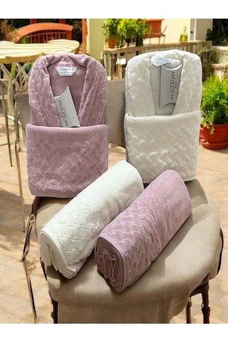 Banyo Çeyiz Seti, %100 Pamuk Bornoz Takımı, 8 Parça Aile Bornoz Seti, Havlu & Havlu Seti Pembe-krem Pembe