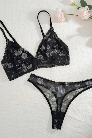 Bella Notte 2 Parça Papatya Baskılı Astarlı İç Çamaşır Takımı Siyah