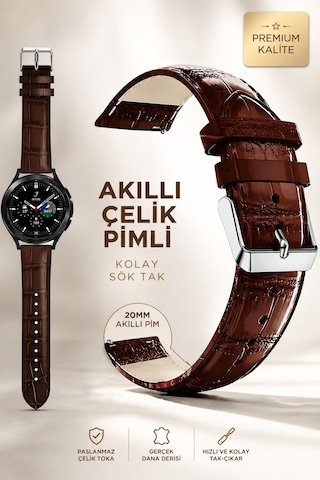 20 Mm Kahverengi Renk Krokodil Desenli Antialerjik Deri Saat Kordonu Kayışı Diğer
