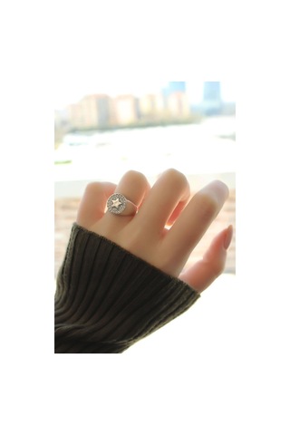 Gümüş Renk Zirkon Taşlı Plaka Yıldız Yüzük Gümüş