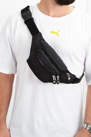 Newish Polo Krinkıl Kumaş Bel Ve Omuz Çantası-free Bag Siyah