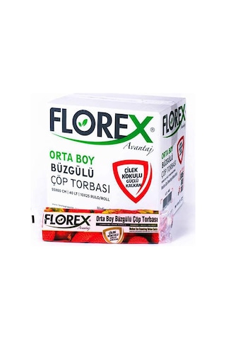Florex Büzgülü Çilek Kokulu Orta Boy Çöp Torbası 25 Adet Kırmızı 55 x 60 CM