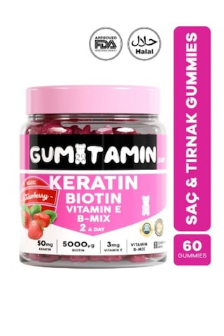 Gumitamin Saç Ve Tırnak Vitamini Gummy, Keratin, Biotin 5000, Folik Asit, Çinko, Vitamin E B12 B5 B6