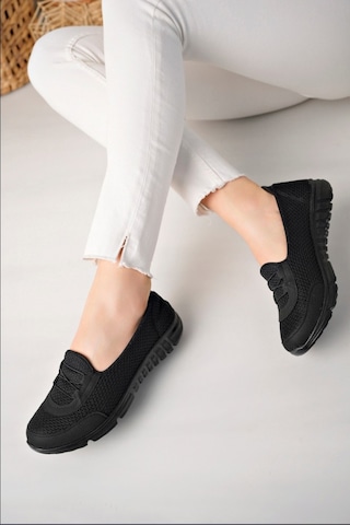 Siyah Anne Ortopedik Taban Bağcıksız Slip-on Günlük Rahat Giyim Anatomik Yürüyüş Ayakkabı Sıyah