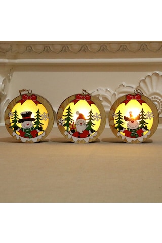 Xindoker Işıklı Ahşap Asortiği: Renkli Yuvarlak/yıldız Desenli Askı 9.6-11cm