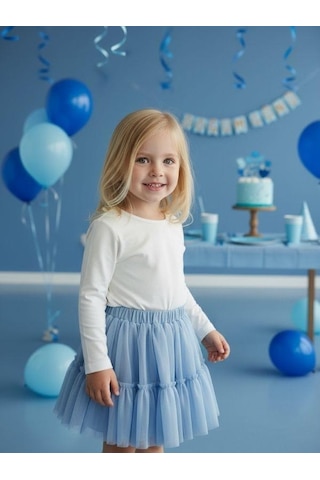 Zekids Kız Bebek Beli Lastikli Katkat Mavi Tütü Etek-16544 Mavi