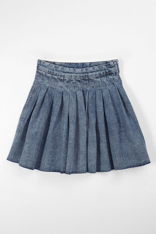 Blue White Kadın Şık Pileli Yazlık Mini Jean Etek Mavi