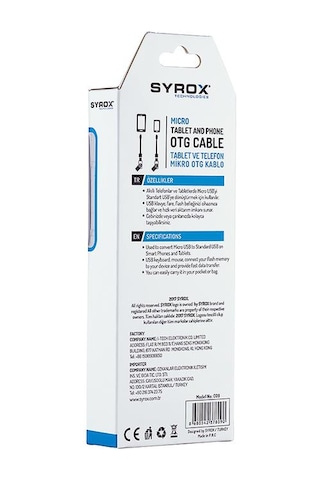 Syrox C09 Siyah Otg Kablo Micro Usb