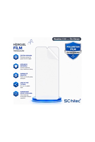 Realme C33 Uyumlu Ön Yüzey Nano Şeffaf Hidrojel Ekran Koruyucu 13011329