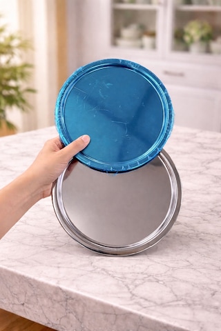2'li Gümüş Renk Dekoratif Paslanmaz Yuvarlak Model Servis Tepsisi 23 Cm -lüks Kahve Sunum Tepsisi