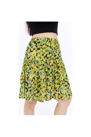 Leila Viskon Kumaş Sarı Çiçekli Midi Boy Şort Etek Sarı