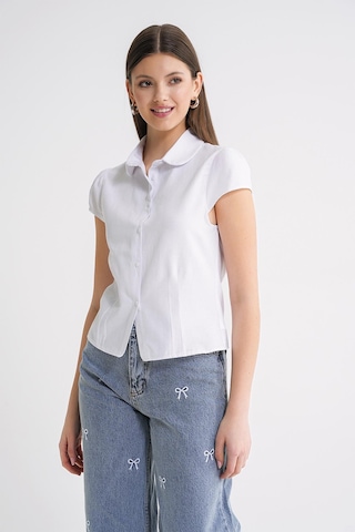 Mixray 4698 Kadın Ay Kol Fit Pensli Gömlek Beyaz