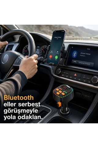 Lexroo Bluetooth 5.3 Fm Transmitter, Dahili Type-c Kablolu Çift Usb 3.1a Araç Şarjı
