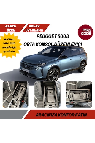 Yeni Kasa Peugeot 5008 2024 Ve Üzeri Orta Konsol Kolçak Saklama Kutusu, Kolçak Düzenleyici
