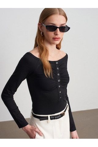 Dilvin 32661 Düğme Detaylı Bodysuit-siyah Siyah