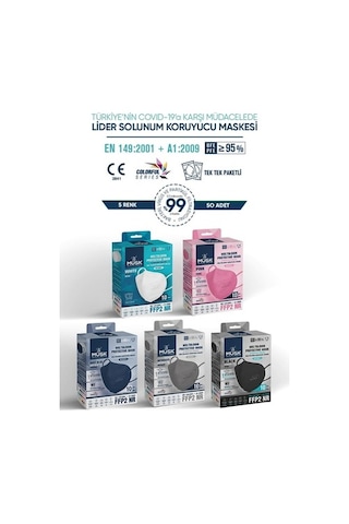 Musk Ffp2 Maske 50 Adett ( Gri,Siyah,Beyaz,Lacivert,Pembe)