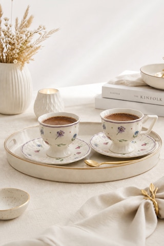 Queen Rebecca 4 Parça 2 Kişilik Porselen Kahve Fincan Takımı 100 Ml Beyaz