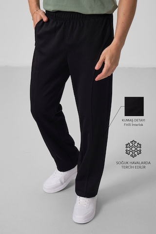 Tommylife Siyah Yüzeyi Dokulu Standart Fit Palazzo Erkek Pantolon - 82171 Siyah