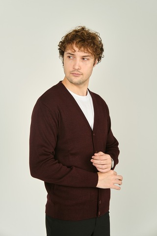 Ateş Triko Erkek V Yaka Düğmeli Uzun Kollu Yün Hırka 1020 K.bordo K.bordo Koyu Bordo
