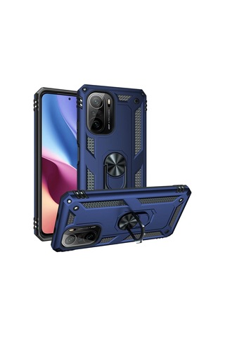 Newface Xiaomi Poco F3 Kılıf Sofya Yüzüklü Silikon Kapak Semeglbl - 77 - Lacivert