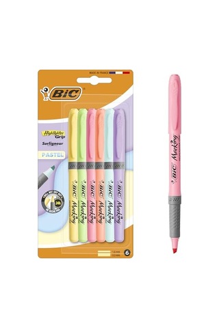 Intensity Highlighter Grip Pastel Marker Fosforlu Kalem 6'li Blister, Su Bazlı Mürekkep, 6 Pastel Renk, Kauçuk Tutaç Çok Renkli