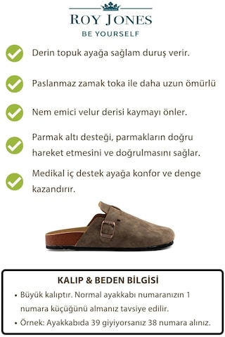 Roy Jones Kadın Ortopedik Yumuşak Tabanlı Terlik Önü Kapalı Paslanmaz Tokalı Kaymaz Sabo Ev Dışarı Terliği Vizon