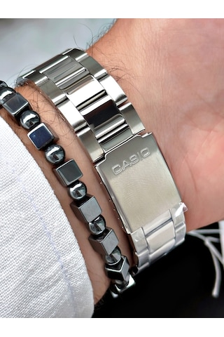 Casio Nda3177  Erkek Kol Saati Gümüş - Beyaz + Bileklik
