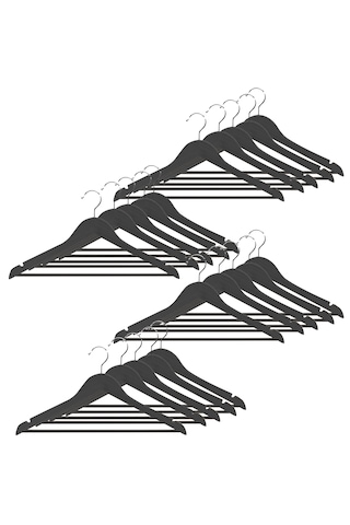Ahşap Görünümlü Plastik Elbise Askısı A Kalite 20 Adet Al4492 Siyah