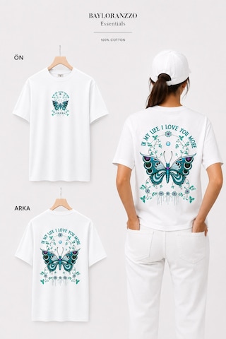 Bayloranzzo Love You More %100 Pamuk Heavy Cotton Premium Kalite Kadın Tişört Beyaz