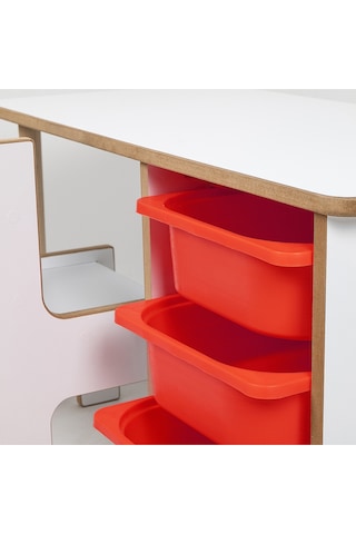 Industrial Living 3 Çekmeceli Çocuk Etkinlik Masası - Beyaz Mdf - Beyaz  -  Kırmızı