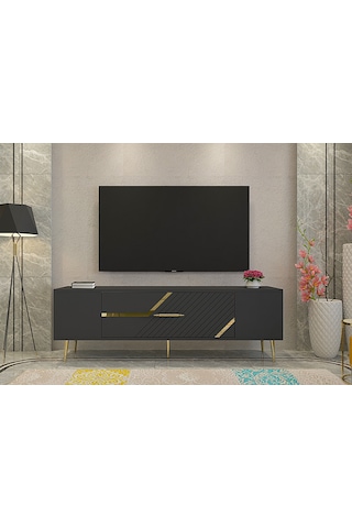 Ufa Tv Sehpası Tv Ünitesi 150 Cm Antrasit Altın