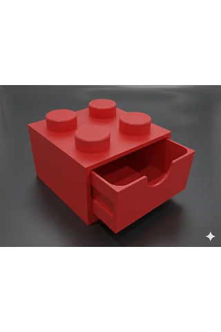 Lego Tasarımlı Mini Çekmece 2x2 Masaüstü Düzenleyici Dekoratif Saklama Kutusu Kırmızı