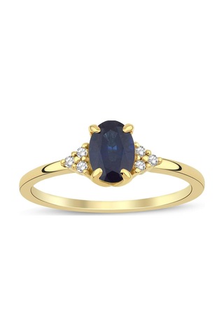 Safir Oval Tektaş Pırlanta Yüzük Sarı