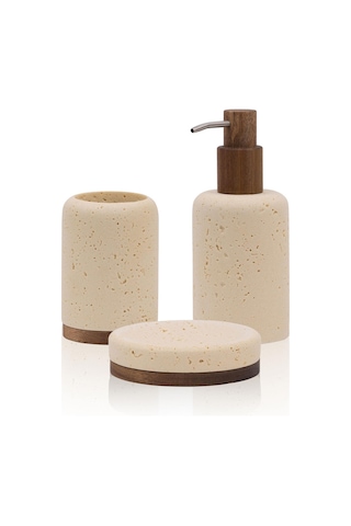 The Mia Travertine Banyo Seti Bej 3 Parça Çok renkli