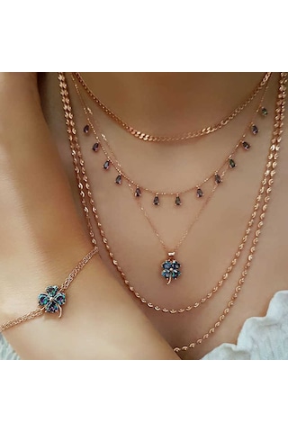 Gümüş Mistik Topaz Yonca Kolye (225500777)