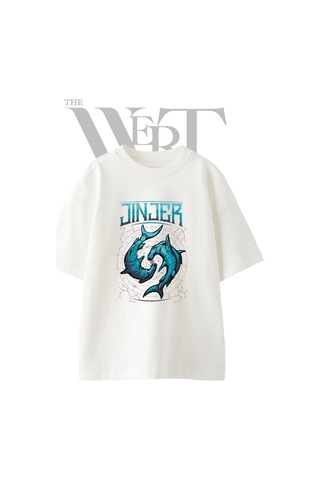 Thewert Jinjer Hammerhead Tasarım Baskılı Ünisex Beyaz Oversize T-shirt
