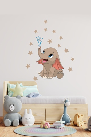 Sevimli Yavru Fil ve Yıldızlar Duvar Sticker