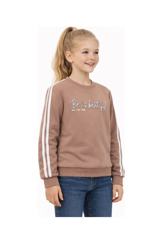 Kız Çocuk Kol Şeritli Sweatshirt Bgl-st05269 Bej