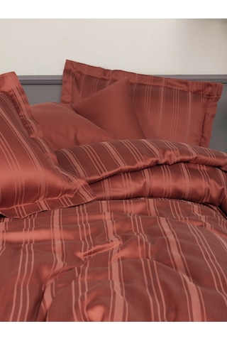 Cotton Box Smart Bambu Saten Çift Kişilik Nevresim Takımı Stripe Kiremit