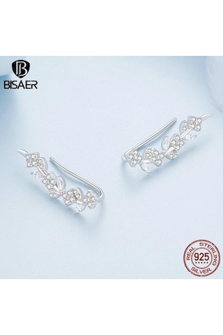 Novahub Bısaer 925 Ayar Gümüş Çiçekli Yaprak Küpe, Trendy Tasarım Kadın Küpe, Hediye İdeal Küpe Gümüş