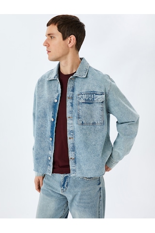 Koton Pamuklu Uzun Kollu Kapaklı Cep Detaylı Oversize Denim Ceket Açık İndigo 5sam50001ıd Açık İndigo