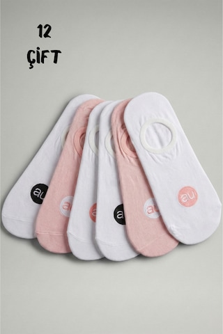Allunique Penye Pamuk 12'li Pembe Beyaz Asorti Görünmez Sneaker Çorap Açık Pembe - Beyaz