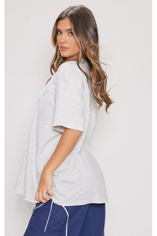 Düz Süprem T-shirt - Gri Oversize Bisiklet Yaka Kısa Kol Tişört Gri
