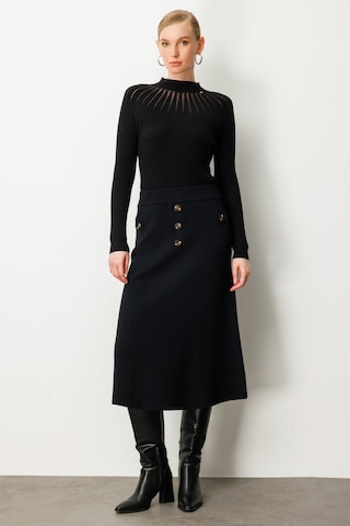 On Kadın Düğmeli Triko Etek 65207 Siyah Siyah