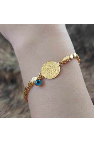 Altınbeyi Reşat Çeyrekli Pullu Zincirli Bileklik Sarı Altın