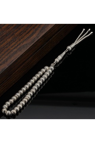 Küre Kesim Çizgili Gümüş Tesbih Model 2