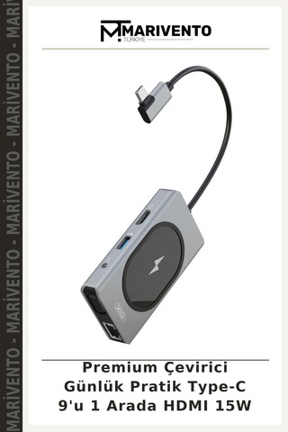 Premium Çevirici Günlük Pratik Type-c 9'u 1 Arada Hdmı 15w